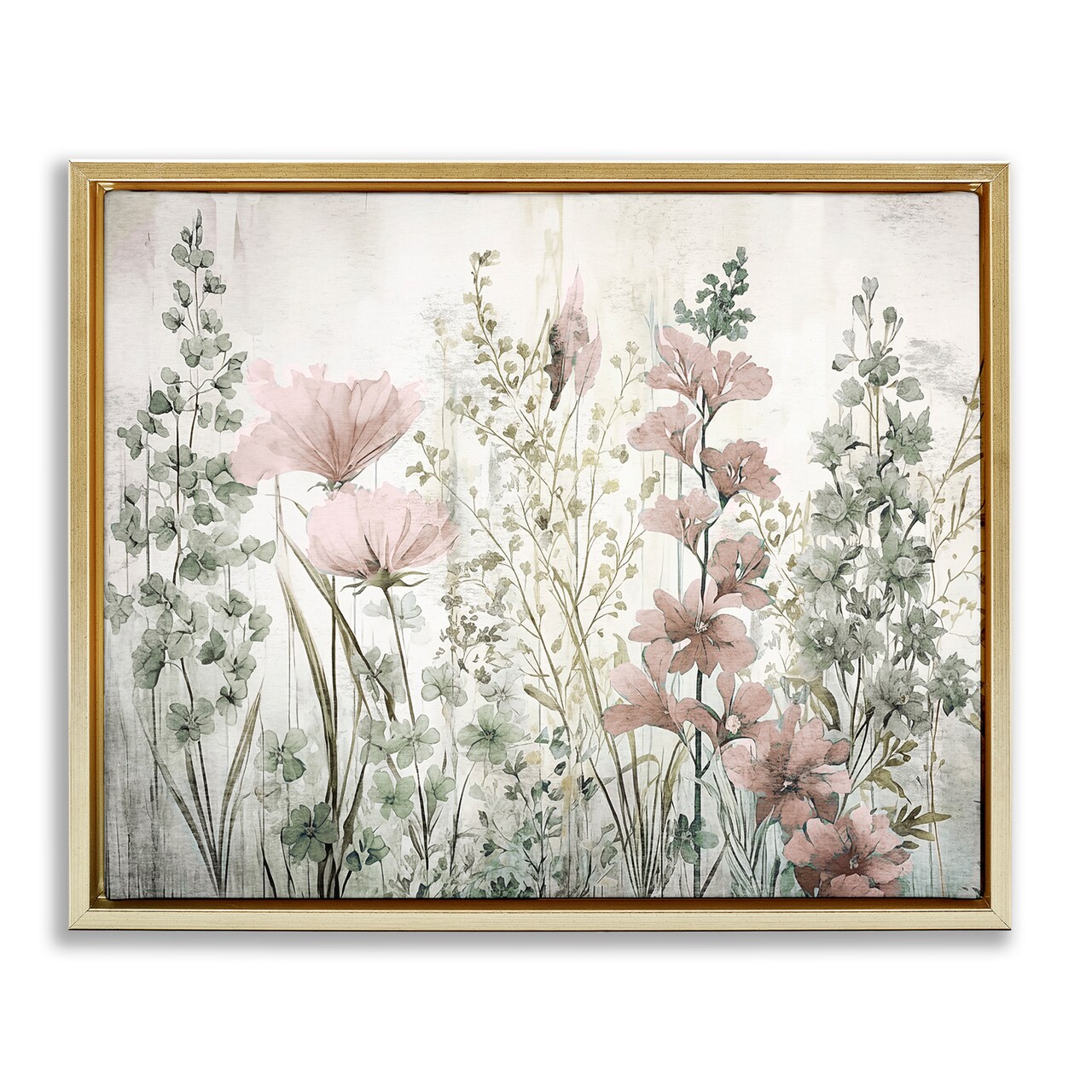 Stupell Industries Blush Wildflower Sprigs Framed Floater Canvas Wall Art Design by Sasha